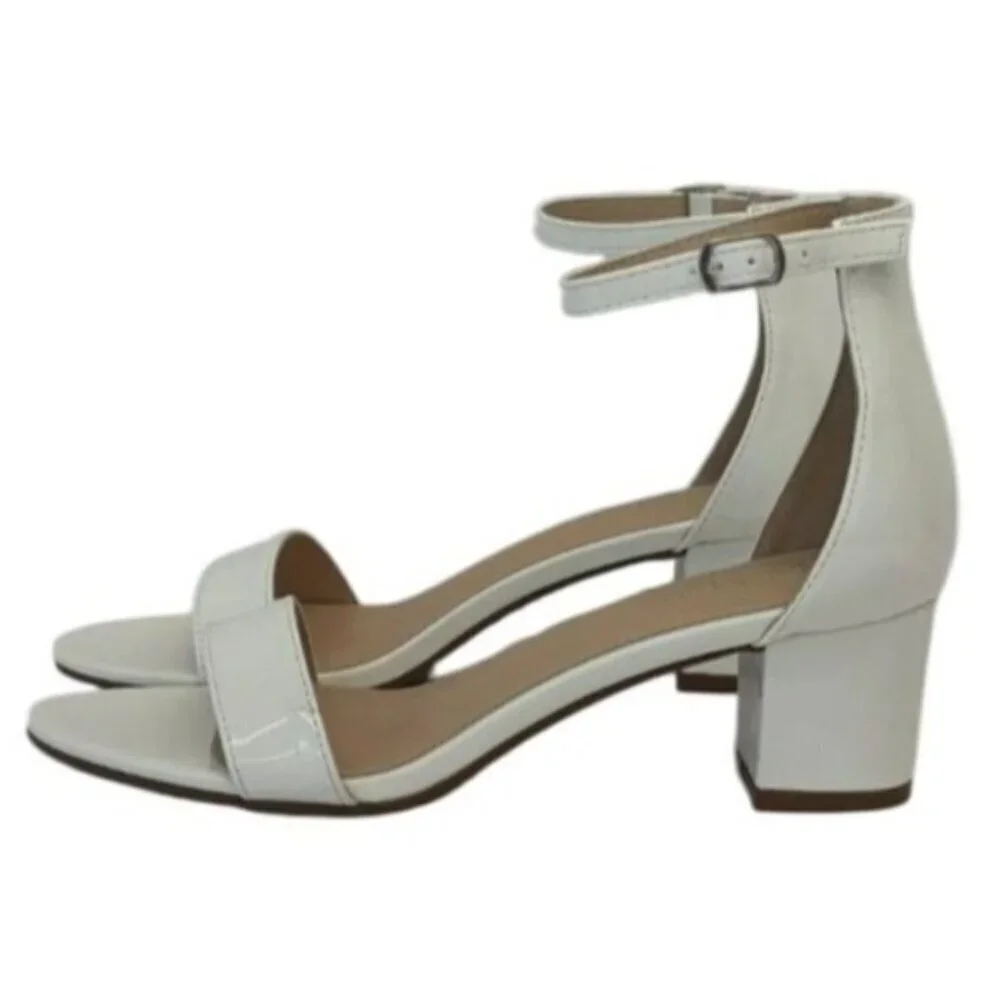 BELLA MARIE / Jean-07 / White / Block Sandals With Ankle Strap & Open Toe /Faux - Picture 2 of 7